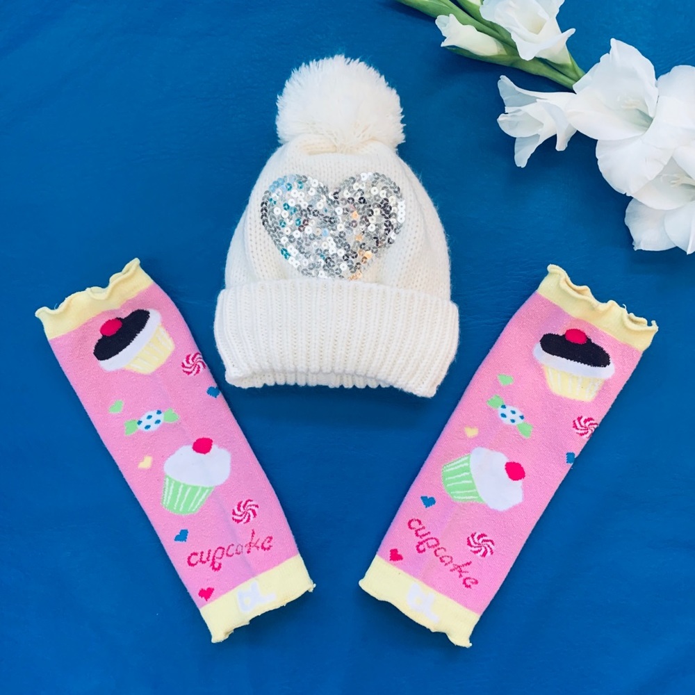 Leg warmers and sequin beanie.